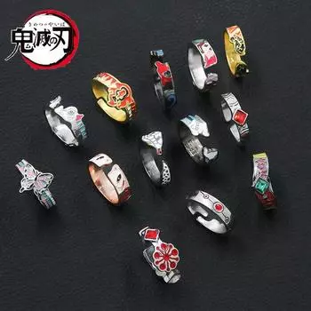 Серия Demon Slayer, кольцо для косплея Kimetsu No Yaiba, металлическая эмаль, открытое регулируемое кольцо на палец для женщин и мужчин, аксессуары в стиле аниме resizable
