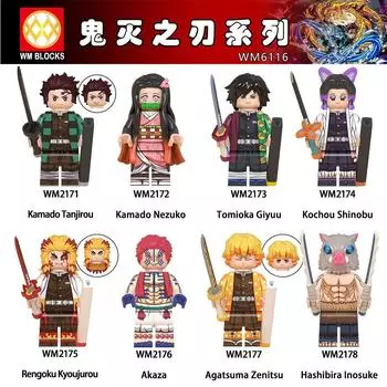 Серия Demon Slayer Tanjiro Nezuko Inosuke, кукла, строительные блоки, пластиковая детская собранная игрушка