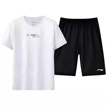 Серия для бадминтона Li Ning Летний быстросохнущий спортивный повседневный комплект с коротким рукавом и шортами Мужские комплекты YATV117-1 S