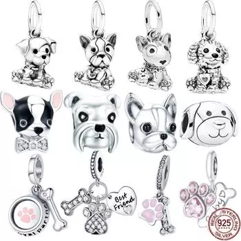 Серия для домашних собак, серебро 925 пробы, ФРАНЦУЗСКИЙ БУЛЬДОГ, чихуахуа, мальтийская собака, подходит для оригинального браслета Pandora, ювелирные изделия своими руками, подвеска из бисера красный