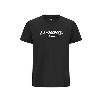 Серия для настольного тенниса Li Ning Креативный принт логотипа Быстросохнущая Прохладная Футболка с круглым вырезом и коротким рукавом в стиле кэжуал Унисекс Топы Черный ATSV605-1 S