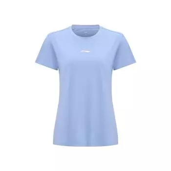 Серия для настольного тенниса Li Ning Однотонная футболка с принтом логотипа, с круглым вырезом и короткими рукавами, унисекс, топ, цапля-голубой ATSV616-2 S