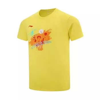 Серия для настольного тенниса Li Ning Повседневный простой пуловер с круглым вырезом, с принтом букв, удобная свободная универсальная футболка с коротким рукавом, унисекс футболка AHSVC89-3 M