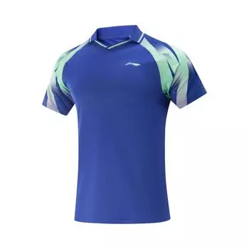Серия для настольного тенниса Li Ning Удобная Простая Универсальная Спортивный логотип бренда Быстросохнущая футболка с коротким рукавом Унисекс Топы Мечтательно-голубой AAYV117-4 S