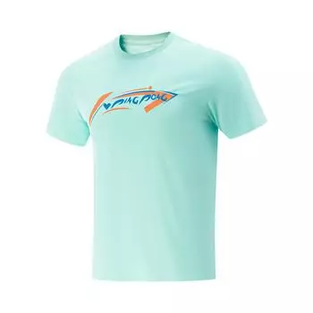 Серия для настольного тенниса Li Ning Повседневная удобная футболка с коротким рукавом и принтом букв Унисекс топы Островной синий AHSV611-2 S