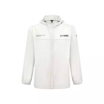Серия для настольного тенниса Li Ning Спортивная мода Толстовка с капюшоном с принтом Универсальная Удобная Дышащая Ветровка Унисекс Верхняя одежда Светло-серый AFDVD17-3 S