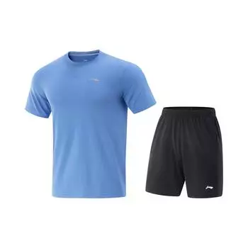 Серия для настольного тенниса Li Ning Быстросохнущая летняя футболка с коротким рукавом Шорты для бега и фитнеса Повседневный спортивный костюм Унисекс спортивная одежда AATV071-3 L