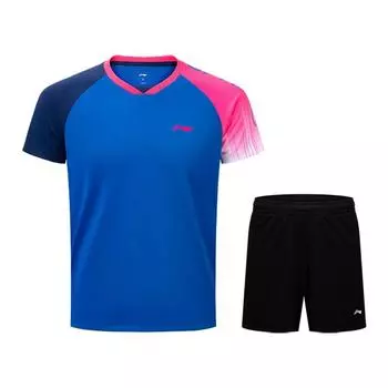 Серия для настольного тенниса Li Ning Быстросохнущий Дышащий Удобный Универсальный Повседневный Спортивный костюм Унисекс Спортивная одежда Синий Черный AATV069-3 S
