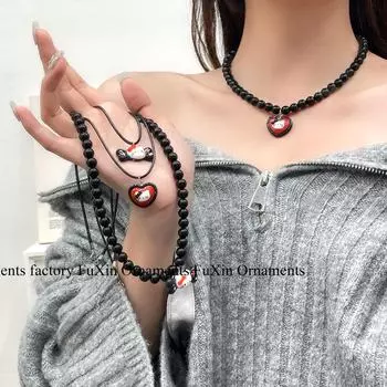 Серия «Дофамин»: Веселое и красочное ожерелье в виде кошечки на ключицу для женщин N1063 Bow Rope чёрный