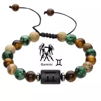 Серия «Двенадцать созвездий» Цепочка для рук Сосновый камень для росписи Тигровый глаз Смешанное и подобранное плетение Регулируемый браслет Украшения Подарок