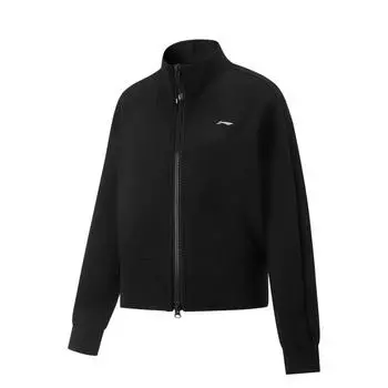 Серия фитнеса Li Ning Простая однотонная толстовка с капюшоном на молнии и воротником-стойкой Женские худи Черный AWDV602-2 M