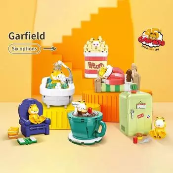 Серия Garfield Life Theme, строительные блоки, классические аниме-фигурки, модель, набор кирпичей, украшение для рабочего стола, игрушки «сделай сам», подарки для детей белый/жёлтый