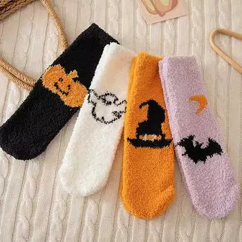 Серия «Хэллоуин», модные женские носки из кораллового бархата, плюшевые носки, носки-тапочки, чулки для сна, сохраняющие тепло, рождественский подарок для девочки
