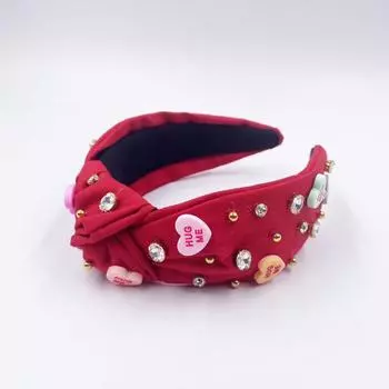 Серия ко Дню святого Валентина, инкрустированные бриллиантами и липкие аксессуары в виде сердечек с узлами, широкими краями, модные тканевые повязки на голову, аксессуары для волос красный