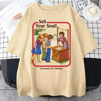 Серия комиксов ужасов Продай свою душу Экономика для детей Мужские футболки Уличные футболки Свободные хлопковые футболки Одежда S