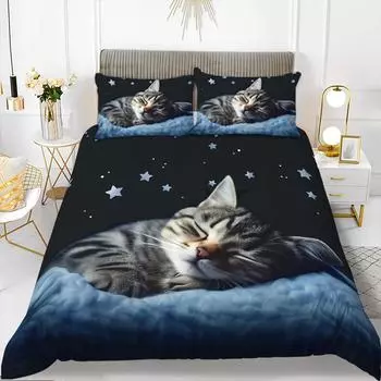 Серия Кошки Милое Животное 3D Цифровая Печать Пододеяльник Трехпредметное Постельное Белье EU single 135*200