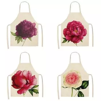 Серия кухонных фартуков с цветочным принтом, женский и мужской льняной фартук без рукавов, аксессуары для домашней кухни, нагрудник для выпечки, инструменты для чистки 47X38CM