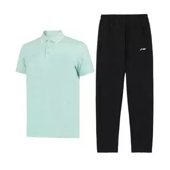 Серия Li Ning Lifestyle Летняя легкая футболка-поло с коротким рукавом Универсальная Удобная Простые длинные брюки Повседневный спортивный костюм APLT079-2+AYKU703-1 M