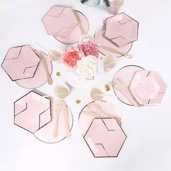 Серия Light Pink Party Tableware Романтическая тема Одноразовые бумажные стаканчики для тарелок Детский день рождения День святого Валентина Декор Товары