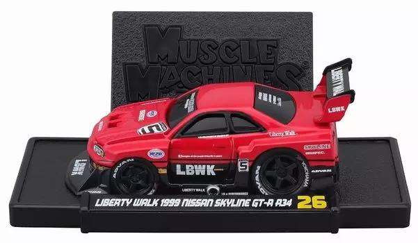 Серия Maisto Muscle Machines MM Liberty Walk 1999 Nissan Skyline R34 Готовый продукт 1/64 GT-R Красный/Черный
