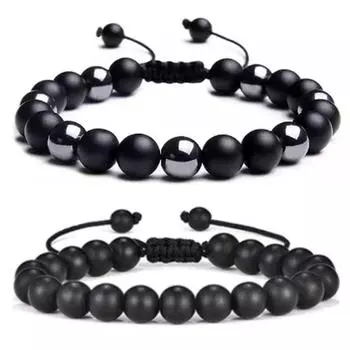 Серия матовых гематитов, ручная цепочка, обсидиан, плетение, браслет, украшения