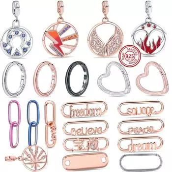 Серия ME 925 Серебряные Подвески Медаль Подвеска Слово Ссылка Круглый Разъем в форме Сердца Мини Висячий Браслет Fit Me DIY Женские Ювелирные Изделия