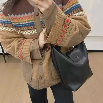 «Серия мешочков для пельменей 2025 года»: Женская прочная сумка-хобо из коровьей кожи через плечо и почтальон чёрный