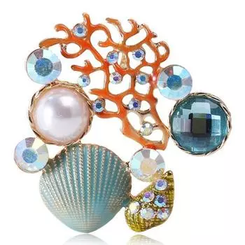Серия Ocean, креативная индивидуальная брошь с капающим маслом, коралловым гребешком и жемчугом, стильная и простая булавка для воротника