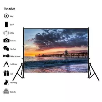 Серия Пляжный Морской Пейзаж Фоновая Ткань для Летних Вечеринок, Мероприятий, Фон для Фотосессий, Декор в Пляжной Тематике, Свадьбы 150*100cm-Frameless