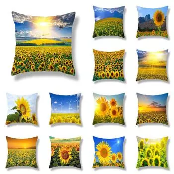 Серия «Подсолнух» с пейзажным принтом, чехол для подушки, домашний диван, декоративная подушка для гостиной, наволочка 40X40CM