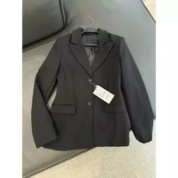 Серия приталенный пиджак с подкладкой на плечах для женщин Коллекция с утягивающим талией Дизайн повседневный пиджак S чёрный