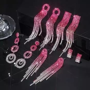 Серия розовых градиентов из высококачественных роскошных супер-блестящих длинных сережек-кисточек со стразами, модные темпераментные женские серьги
