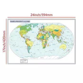 Серия румынских карт-Фон карты мира-Политическое деление Настенный декор для гостиной, домашнего офиса, товары для путешествий 59*42cm