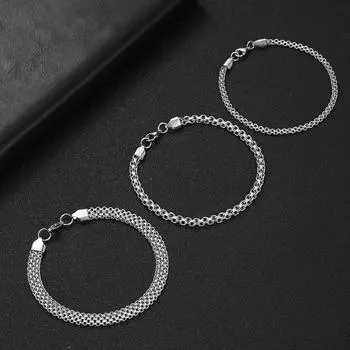 Серия серебристых цепочек, классический стиль, кубинский браслет-цепочка, ширина, эластичный, простой браслет с подвесками для подарка на годовщину a