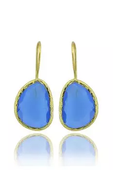 Серия Sun Stone Cat s Bean Cut Blue Женские серьги из 22-каратного золота с желтым покрытием