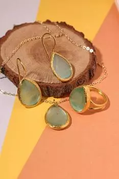 Серия Sun Stone Drop Бирюзовый Женский комплект тройных аутентичных серебряных украшений «кошачий глаз»