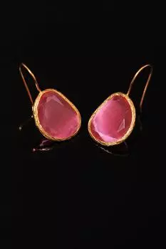 Серия Sun Stone, кошачий глаз, бобовая огранка, 22 карата, красное, золото, желтое покрытие, женские серьги