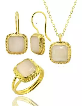 Серия Sun Stone, обернутый квадратной огранкой, белый цвет, женский тройной комплект аутентичных серебряных украшений