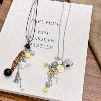 Серия Utopia Metal Heart Ожерелье: Уникальный двухцветный дизайн в стиле ретро, длинная цепочка для свитера. Contrasting multi-element heart золотой/серебряный