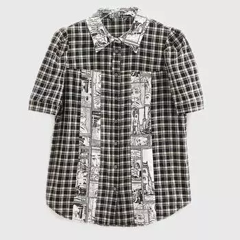 Серия узоров Рубашки в европейском и американском стиле для лета Black and White grid S