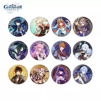 Серия жестяных значков Genshin Impact Genius Invokation TCG с авторизацией MiHoYo 75 мм Badge