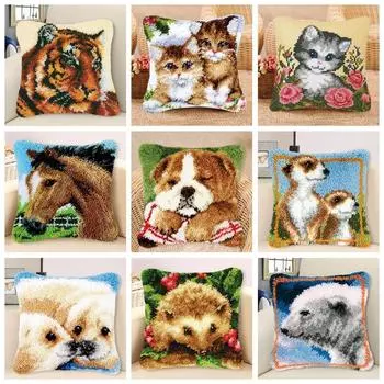 Серия животных Крючки для подушек Крючки для вышивки вручную Вышитые ковры Подушки Наборы для вышивки мультфильмов Набор для вышивки крючками Smyrna