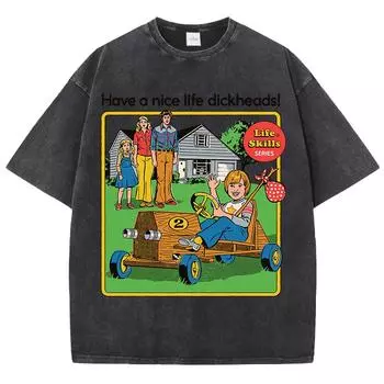 Серия Жизненные навыки Принт Выстиранная футболка Мужская Летняя Футболка с круглым вырезом Одежда Мягкий Хлопок Короткий рукав Повседневные Футболки S