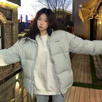 Серо-голубая 90% белая утиная пуховая куртка женская короткая 2024 зимняя новая утолщенная маленькая куртка модная S 85-52.5 kg серо голубой