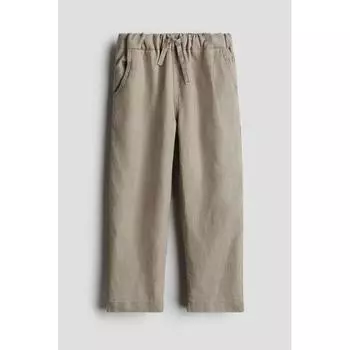 Серо-коричневые льняные брюки без застежки HM