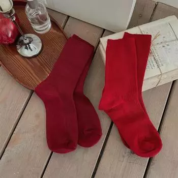 Серо-красные носки женские осенние и зимние ретро хлопковые вязаные носки средней длины с бантом японские милые носки кавайные подарки
