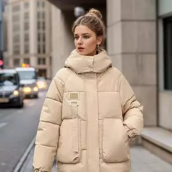 Серо-зеленый пуховик женский зимний инструментальный толстый пальто большой размер хлеб одежда куртка M белый