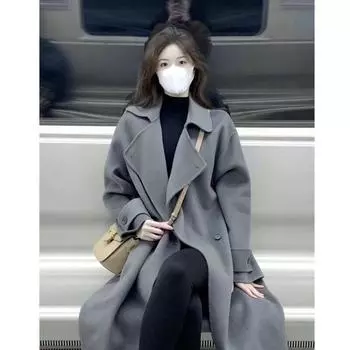 Серое шерстяное пальто 2024 года, осень-зима, новое шерстяное пальто женское, утолщенное, средней длины и темперамента, корейское S серый