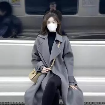 Серое шерстяное пальто женское осенне-зимнее новое шерстяное пальто, ощущающееся маленьким, корейский стиль Хепберн, утолщенная женская одежда S серый