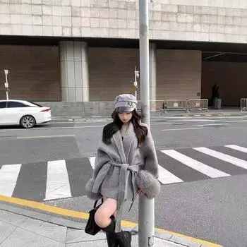 Серое свободное пальто с ремешком на талии, осенне-зимнее, с длинными рукавами, средний и длинный топ S серый